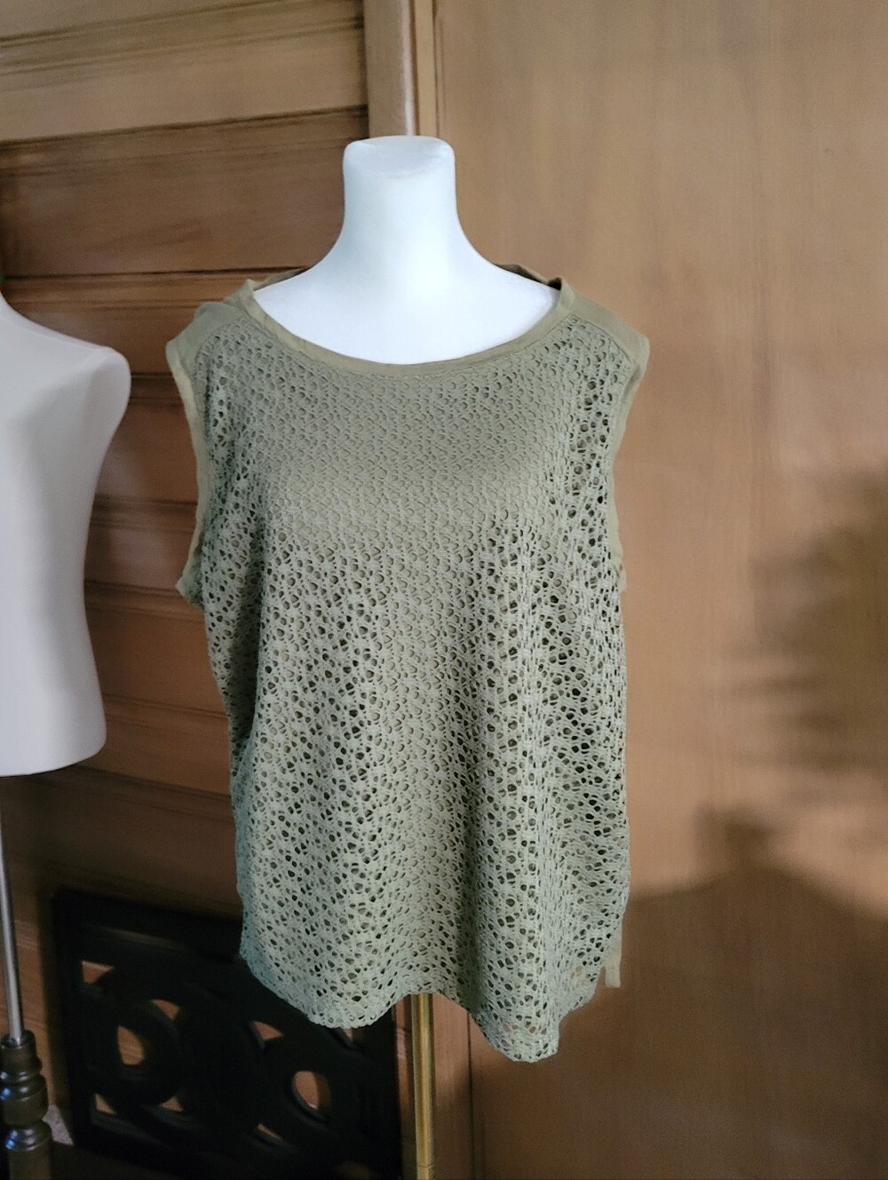 LOFT Olive Green Crochet Knit Tank